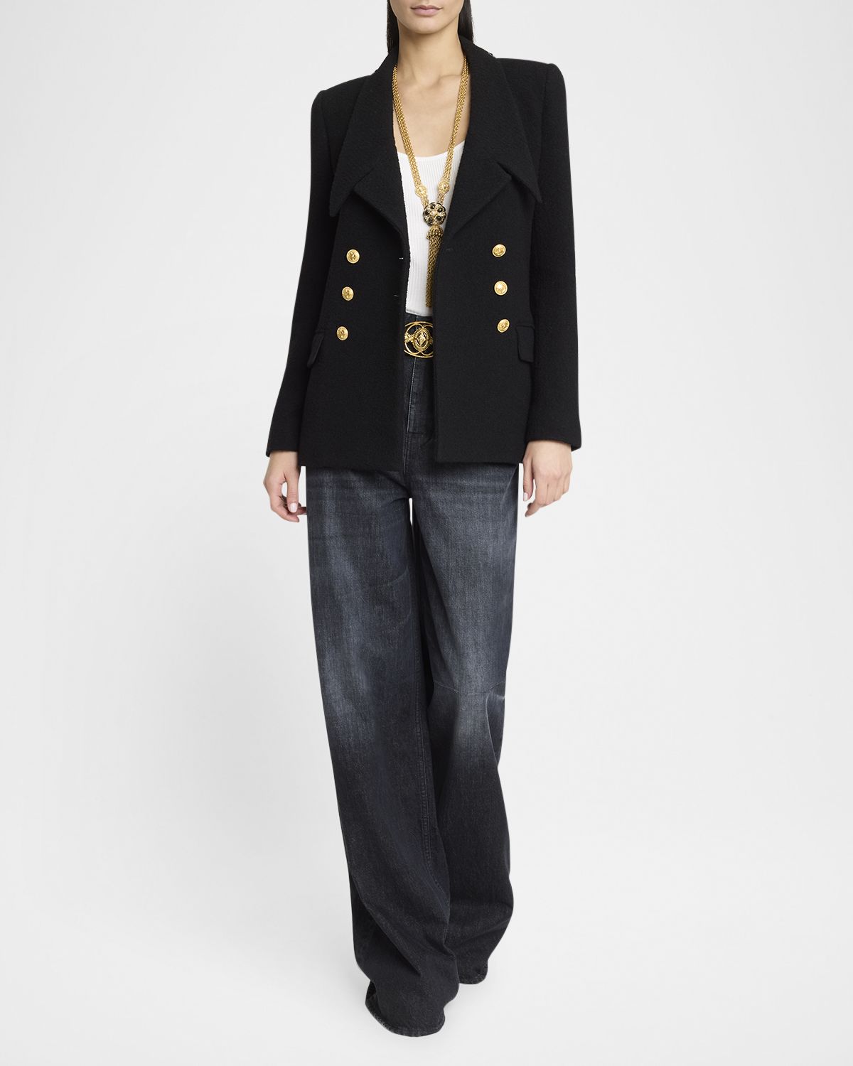 Chloe Cascade-Lapel Double-Breasted Boucle Jacket