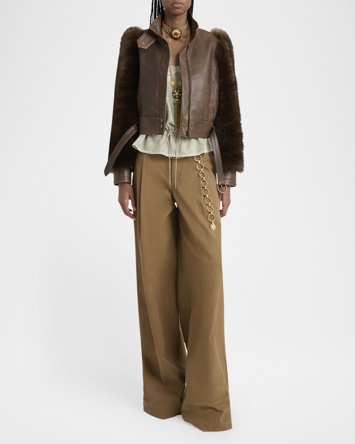 Pleated Wide-Leg Cotton Trousers