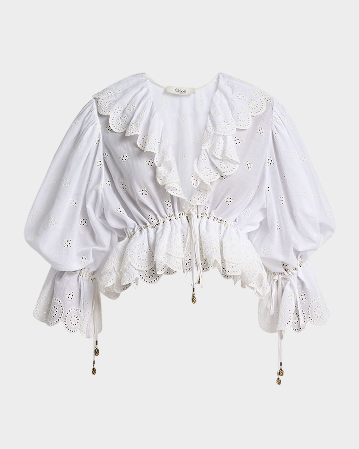 Chloe Eyelet Cotton Ruffle Crop Peasant Blouse | Thumbnail 6 Chloe Eyelet Cotton Ruffle Crop Peasant Blouse | Thumbnail 6