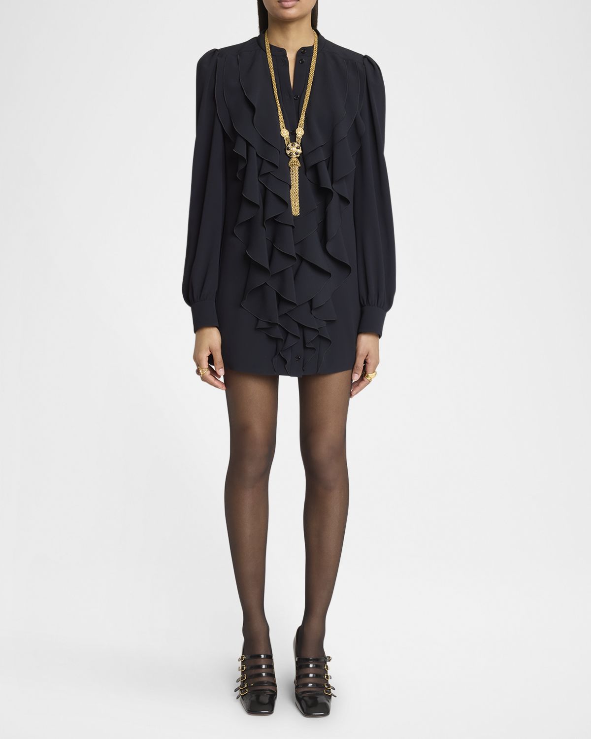 Chloe Ruffle Front Long-Sleeve Mini Dress