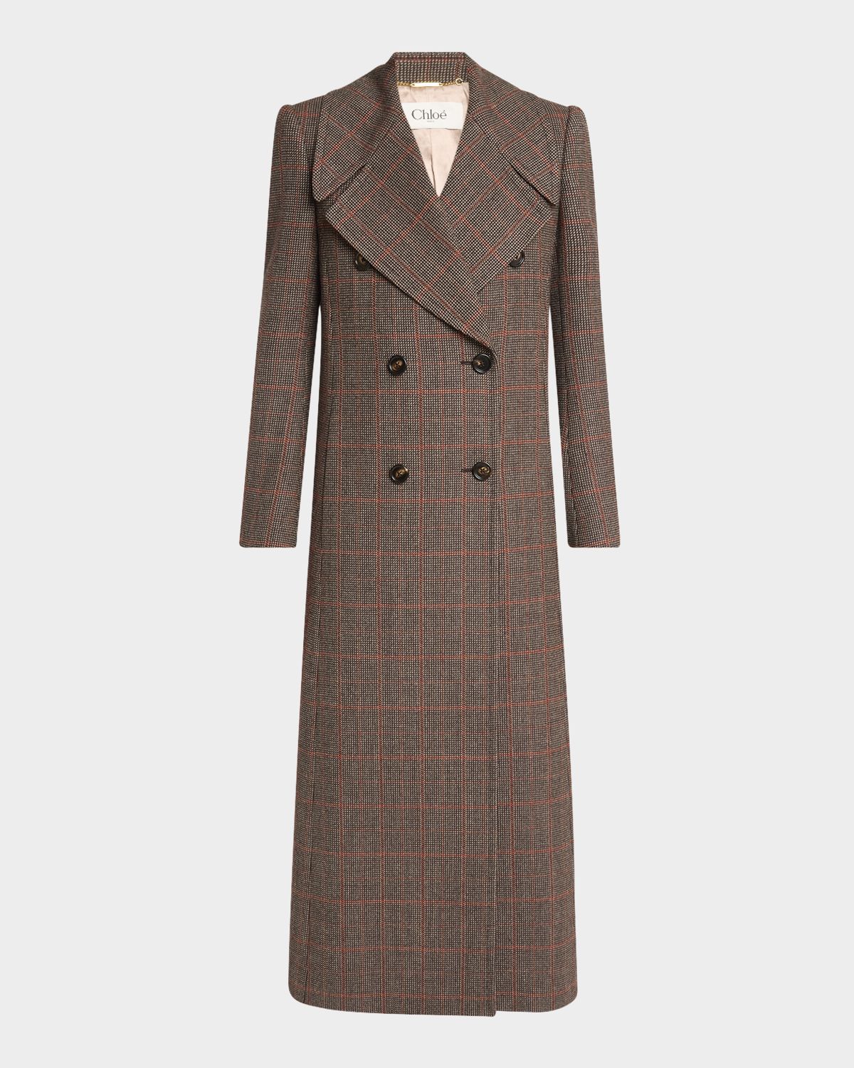 Chloe Plaid Double-Breasted Long Coat