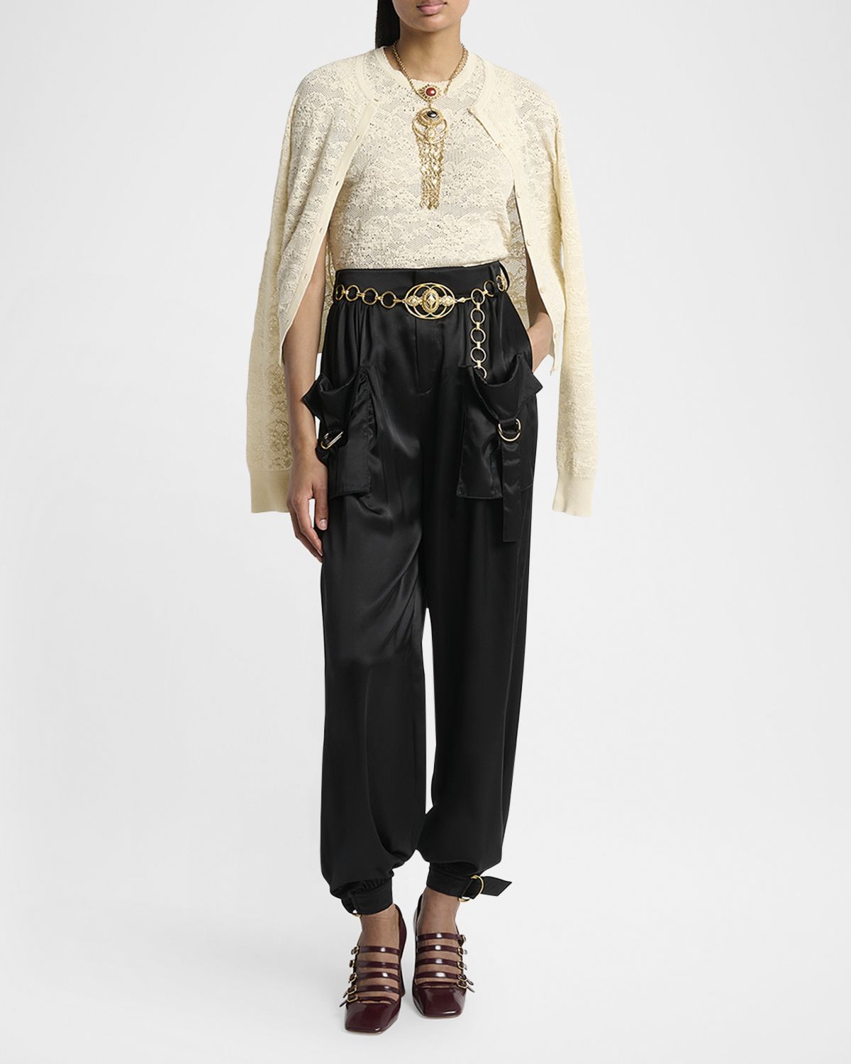 Chloe Double Lace Knit Crewneck Cardigan With Tank