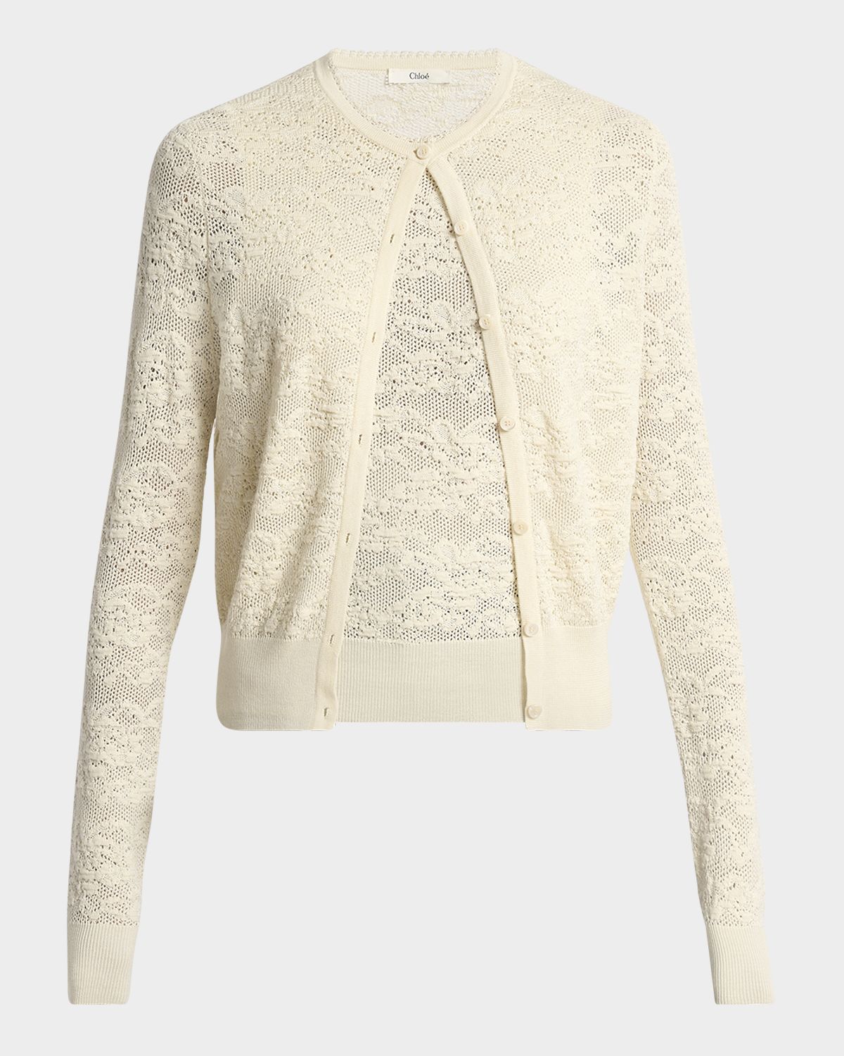 Chloe Double Lace Knit Crewneck Cardigan With Tank