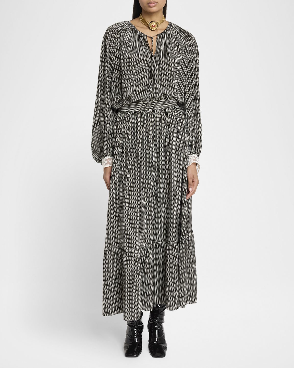 Chloe Micro Check Silk Maxi Skirt