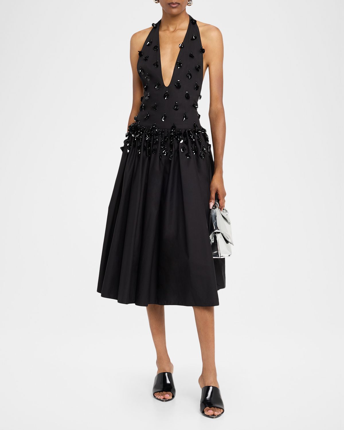 Diotima Nuit Embellished Plunging Halter Drop-Waist Gown