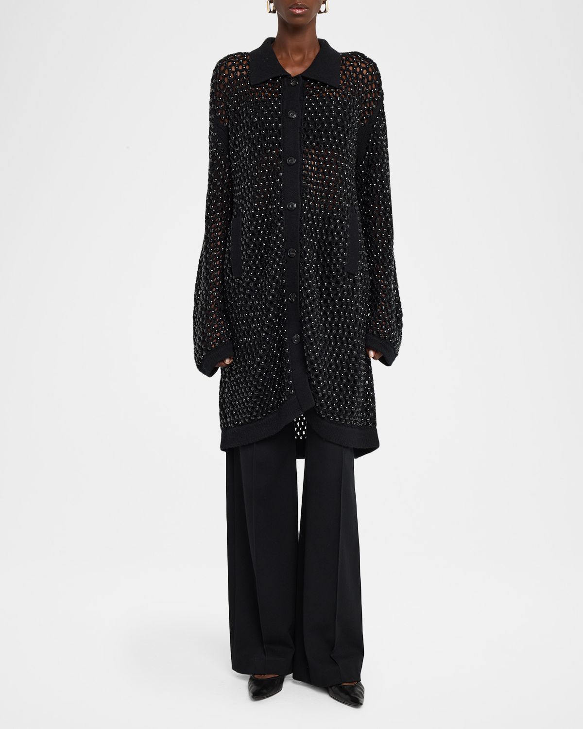 Diotima Embellished Open Knit Cardigan Coat