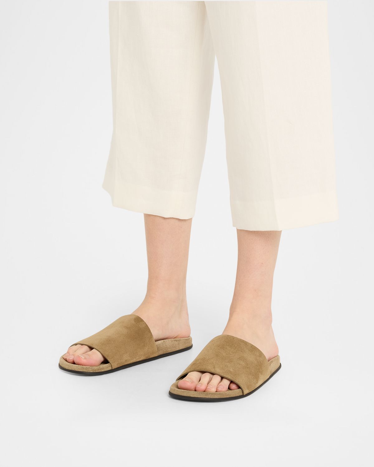THE ROW Hugh Suede Flat Slide Sandals