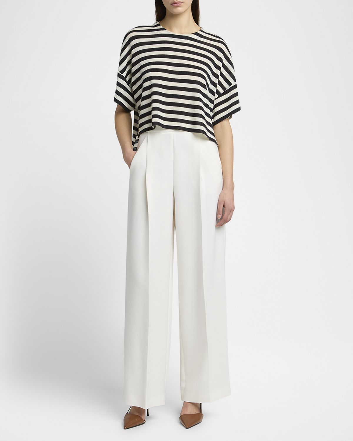Giorgio Armani Stripe High Low Wool T-Shirt