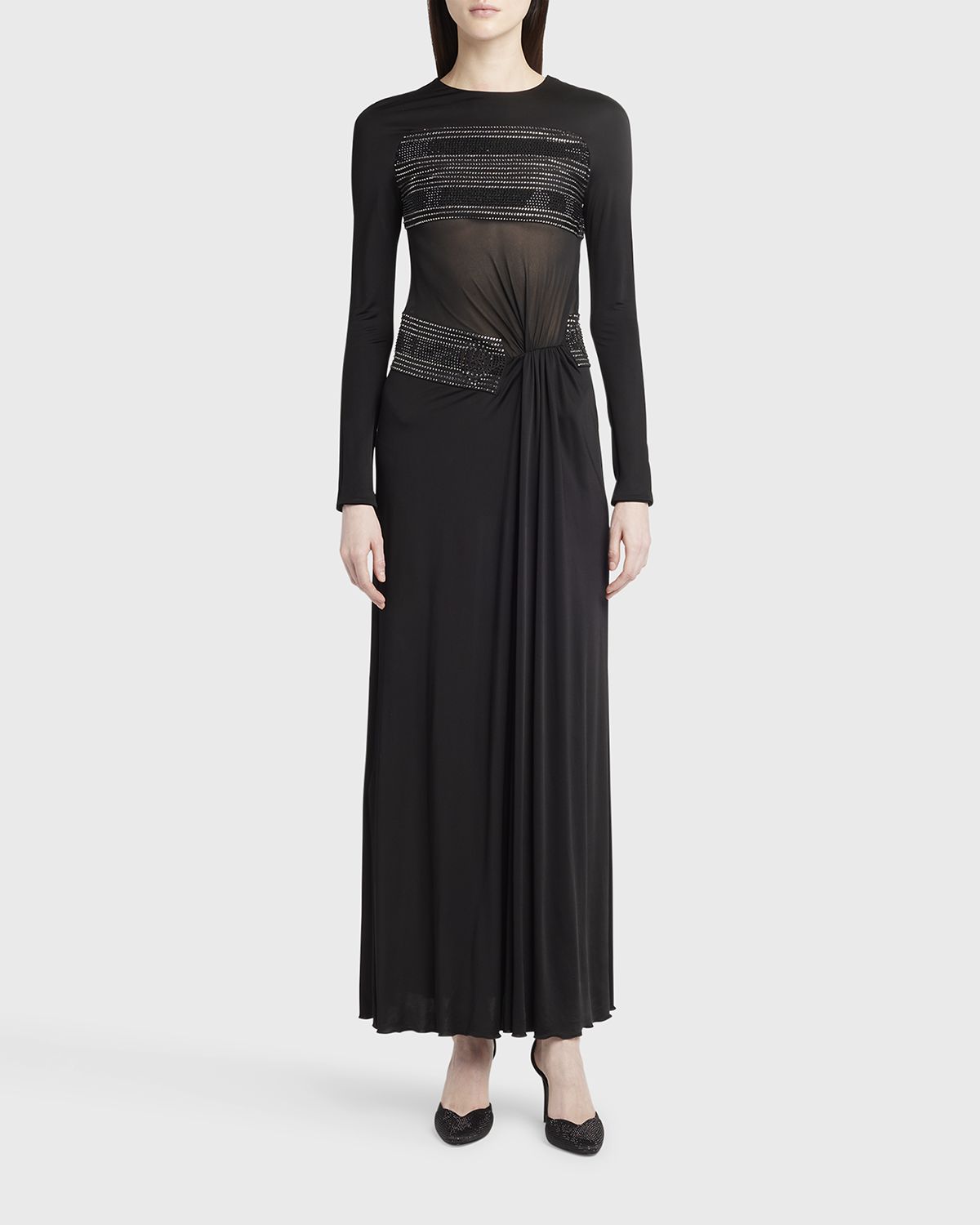 Giorgio Armani Crystal Sheer Midriff Jersey Gown