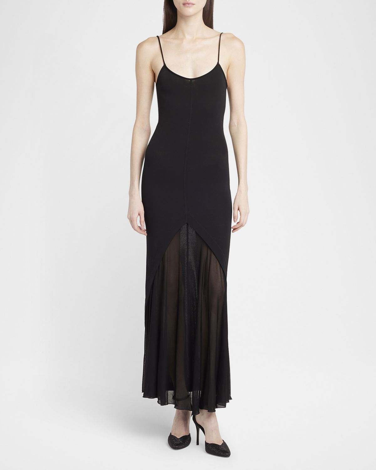 Giorgio Armani Sheer Skirt Panel Jersey Dress