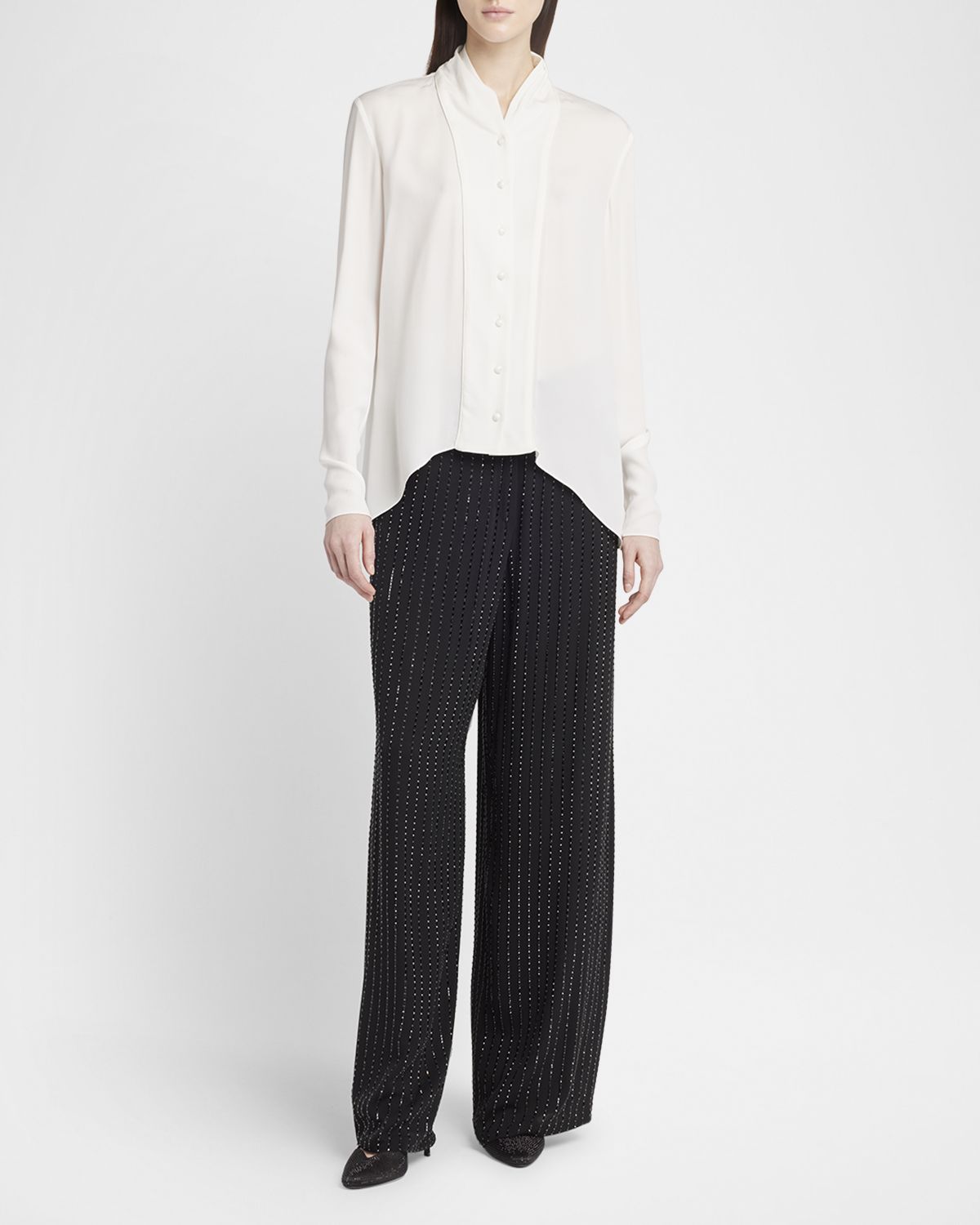 Giorgio Armani Shawl-Collar Silk Georgette Blouse