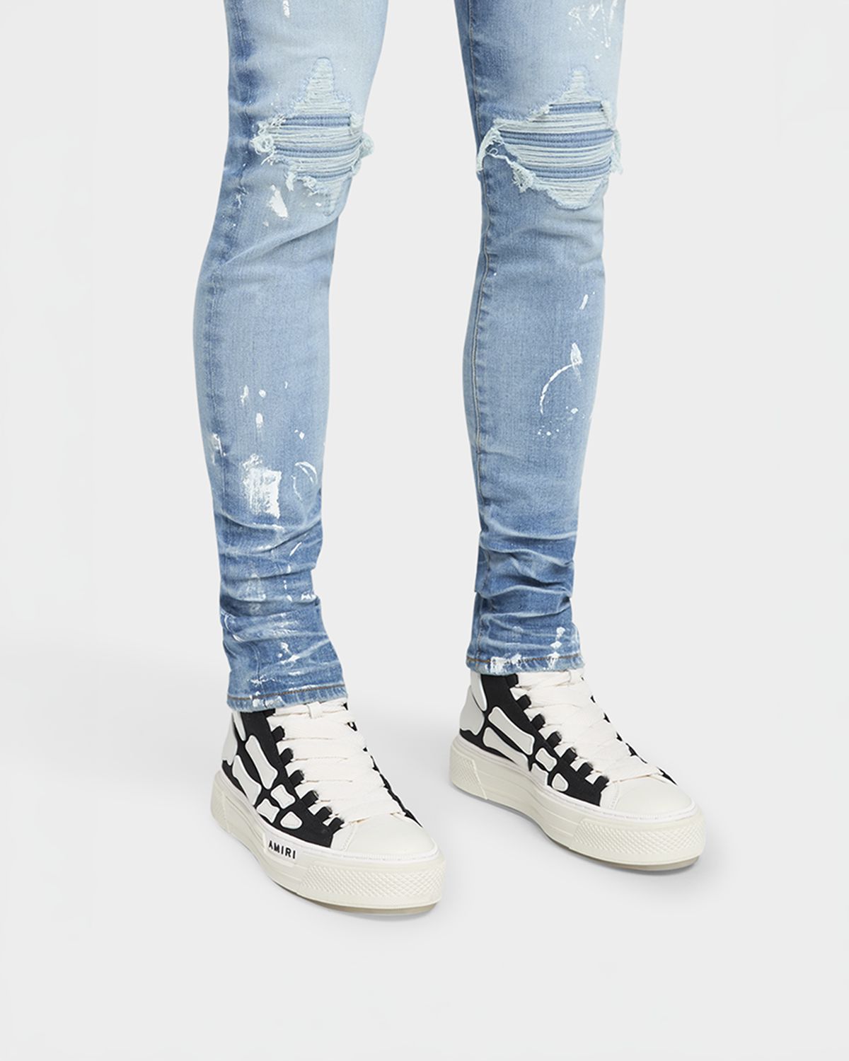 Amiri Men 's Skel Court Canvas and Leather High-Top Sneakers