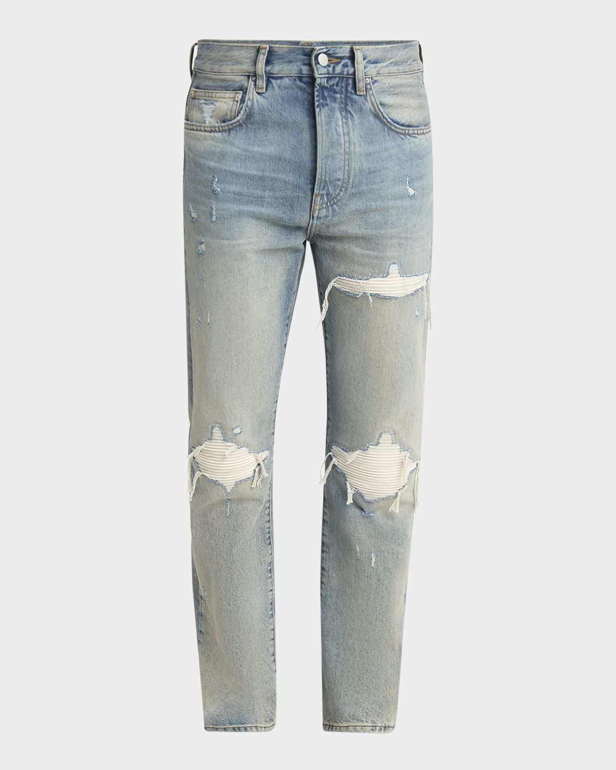 Amiri Men 's MX1 Distressed Jeans with Pleated Suede