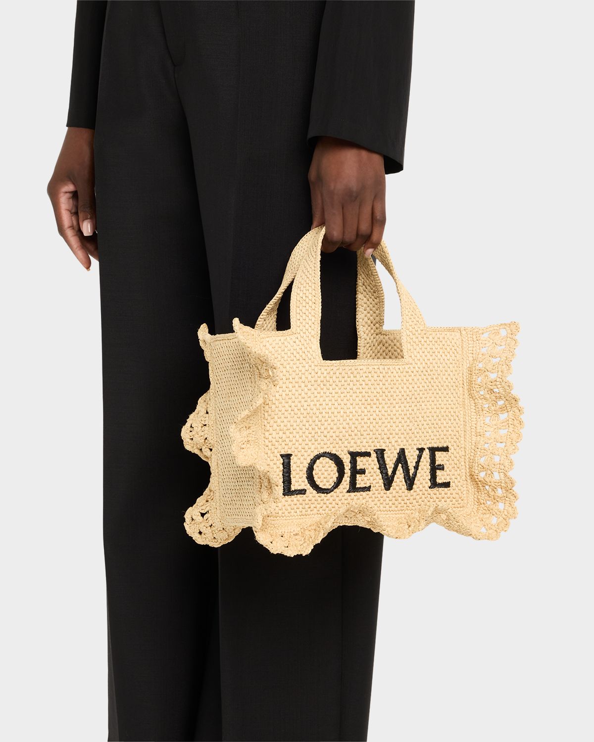 Loewe x Paula 's Ibiza Small Ruffled Tote Bag in Raffia