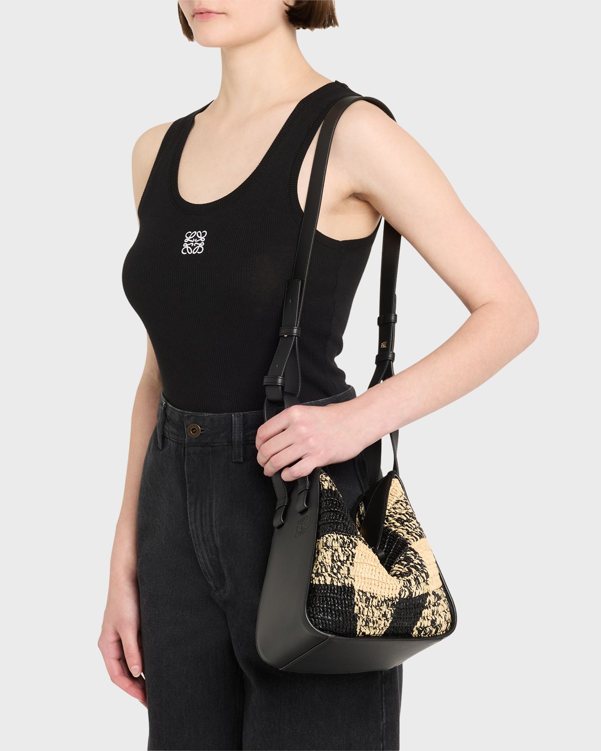 Loewe x Paula 's Ibiza Hammock Top-Handle Bag in Gingham Raffia