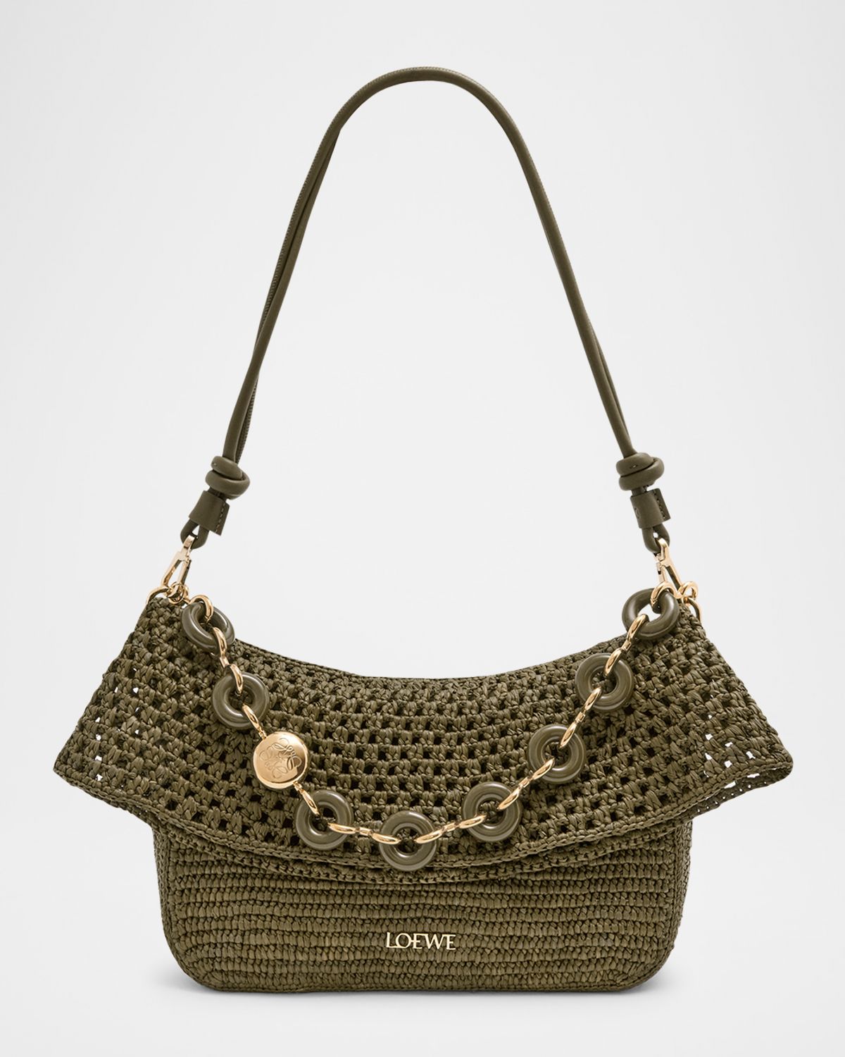 Loewe x Paula 's Ibiza Ola Small Shoulder Bag in Raffia and Leather