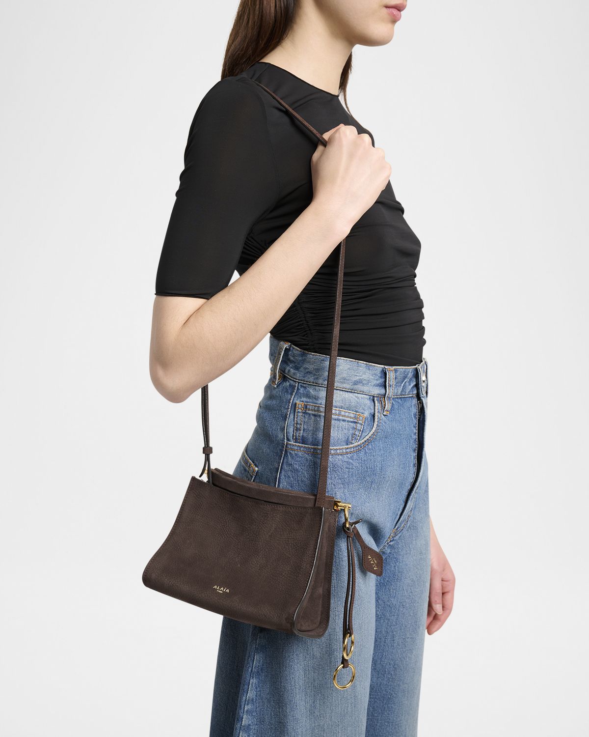 ALAIA Le Click Small Shoulder Bag in Nubuck Leather