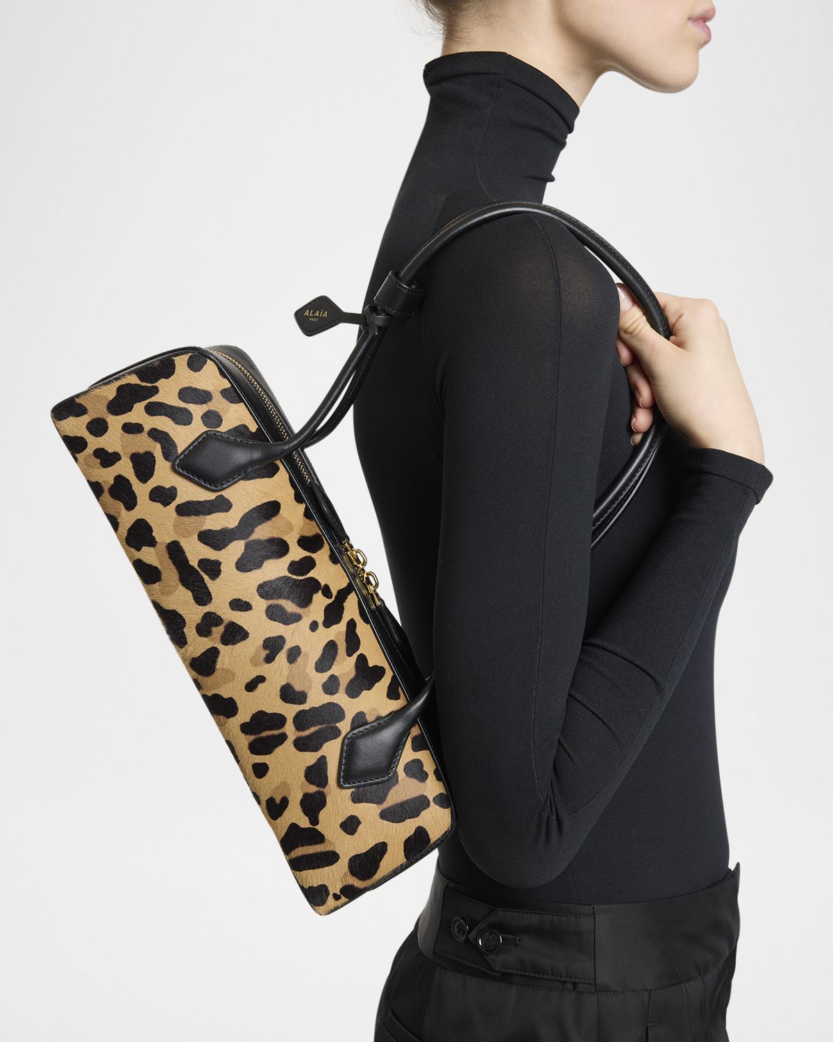 ALAIA Le Teckel Medium Shoulder Bag in Leopard Calf Hair
