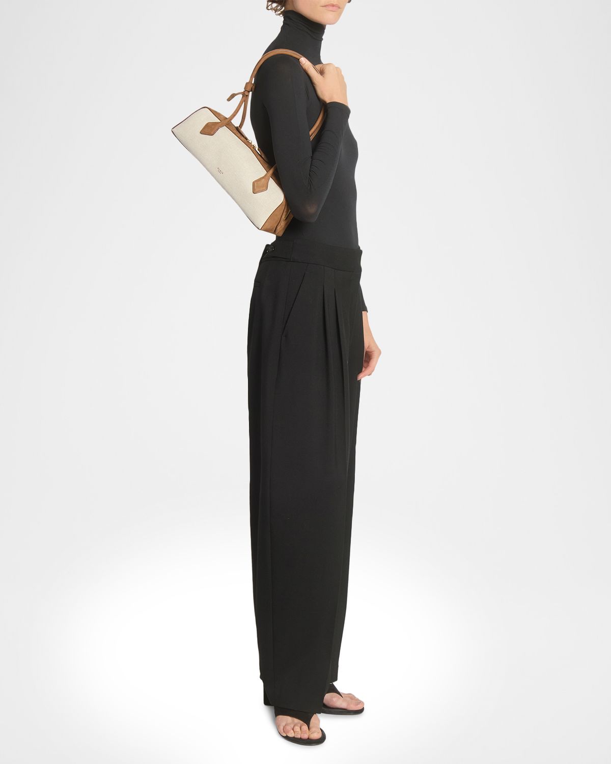 ALAIA Le Teckel Medium Shoulder Bag in Canvas and Leather