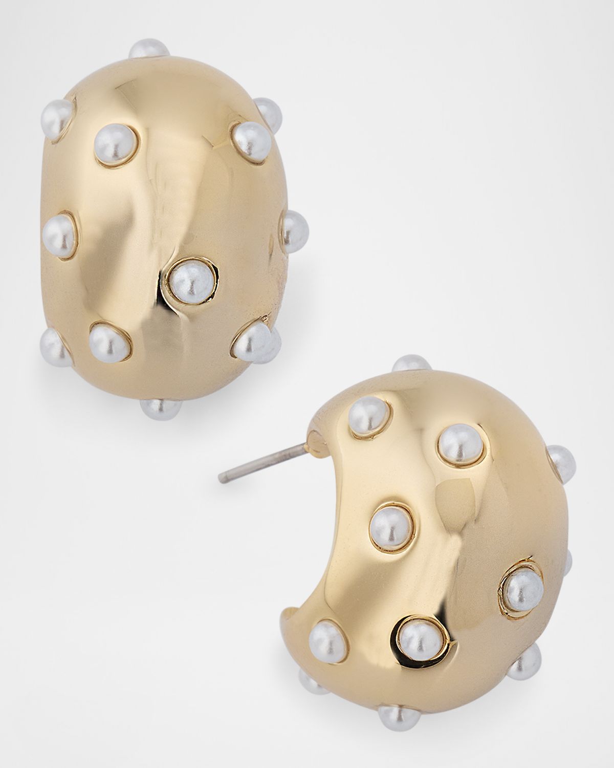 Kenneth Jay Lane 14K Yellow Gold Plated Pearly Huggie Hoop Earrings