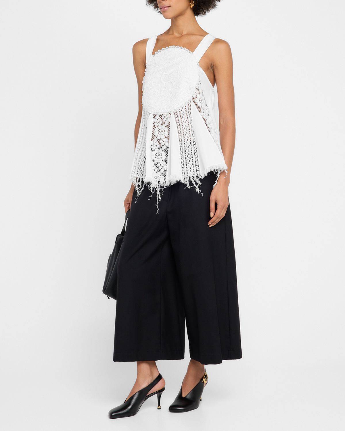Loewe Anagram Lace Frayed Sleeveless Top