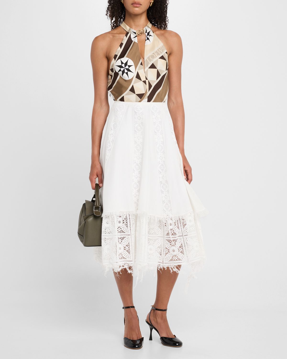 Loewe Lace-Inset Layered Midi Skirt