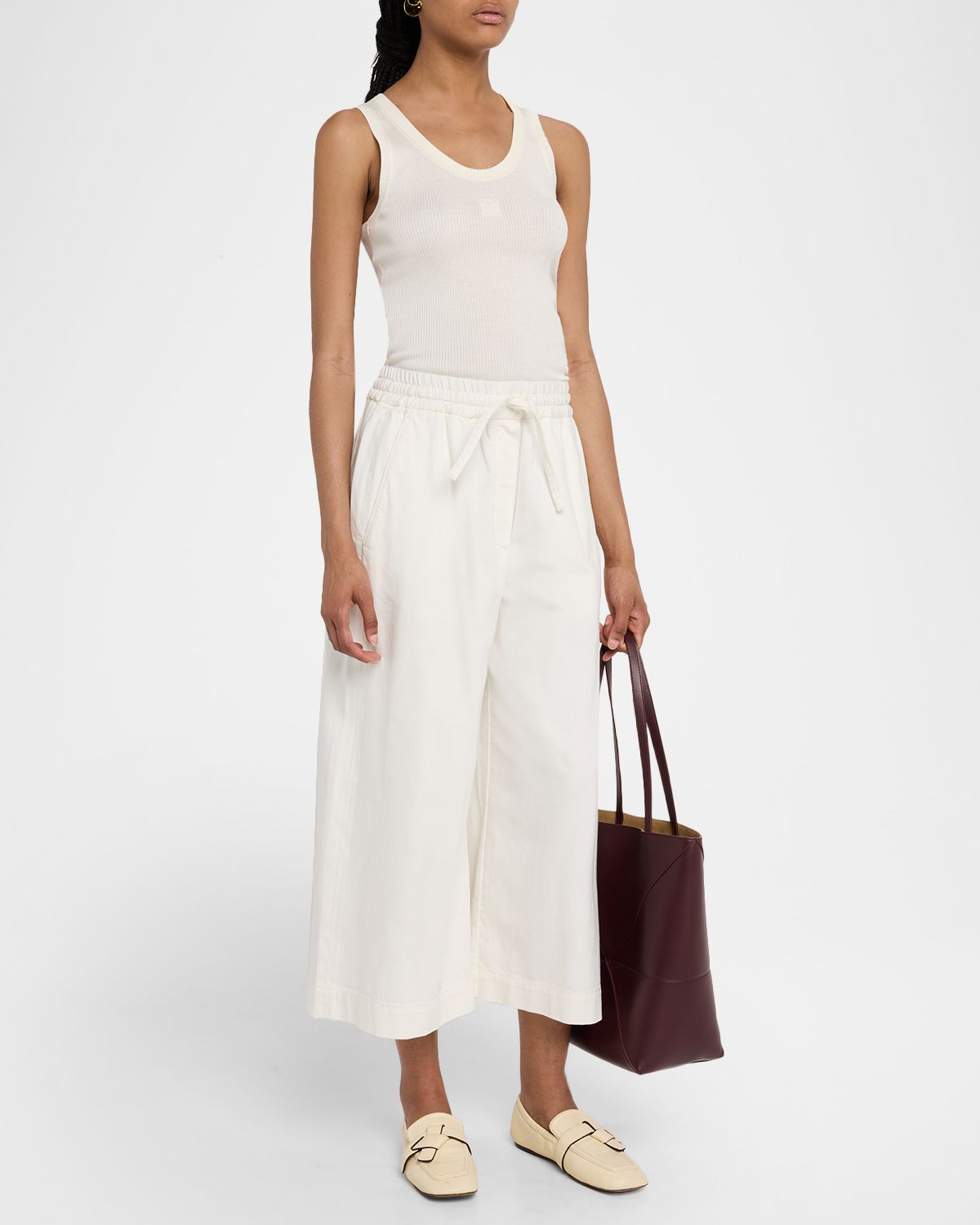 Loewe Anagram Drawstring Wide Leg Cropped Denim Trousers