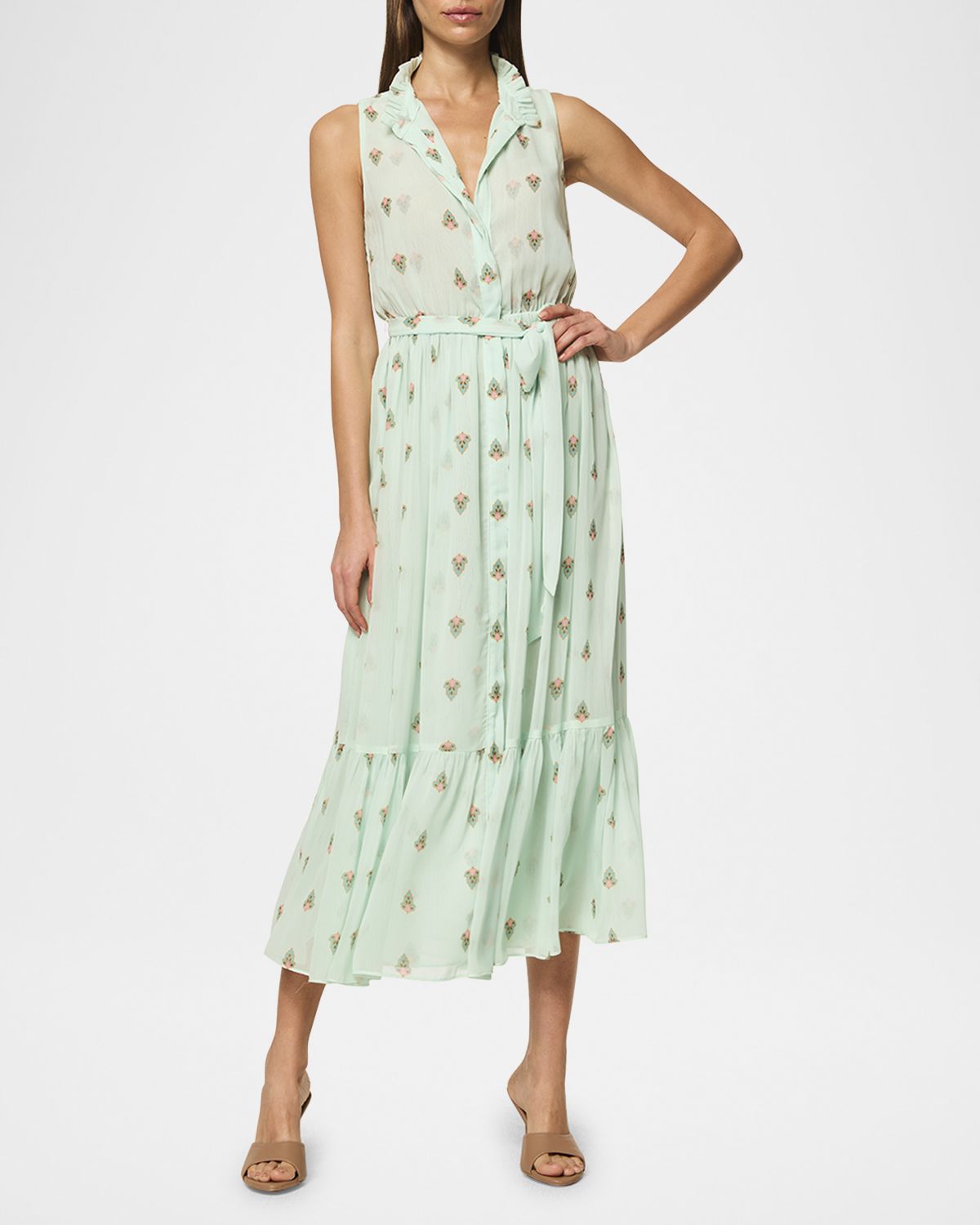 MISA Los Angeles Thebez Ruffled High-Neck Midi Dress