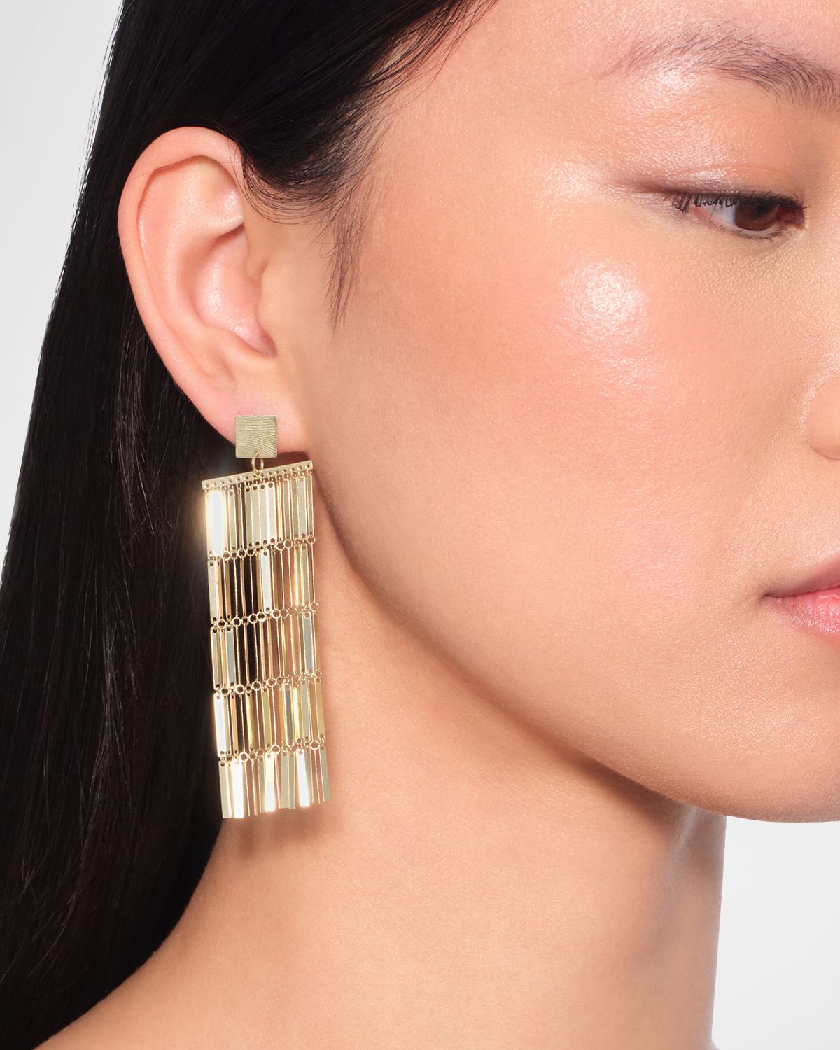 LANA Laser-Cut Rectangle Chandelier Earrings in 14K Gold