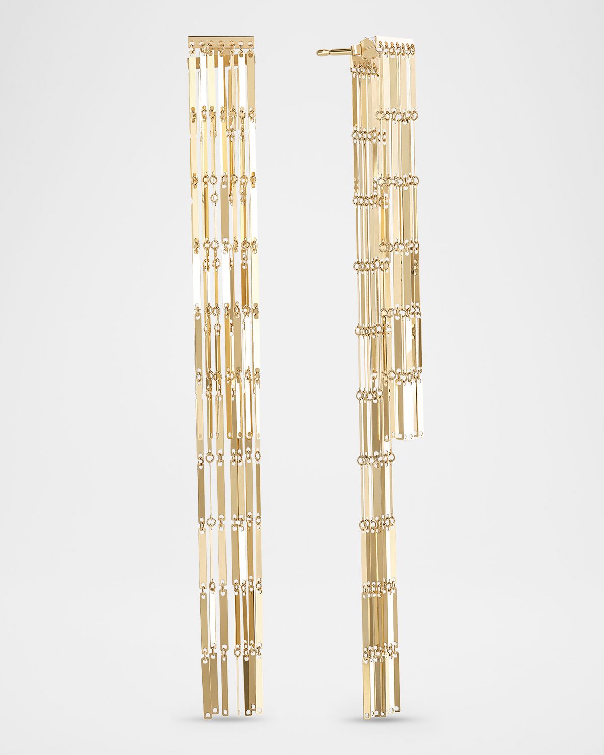LANA Laser-Cut Rectangle Chainmail Front Back Earrings in 14K Gold