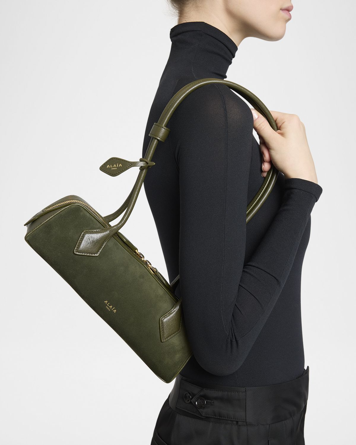 ALAIA Le Teckel Small Shoulder Bag in Suede and Leather