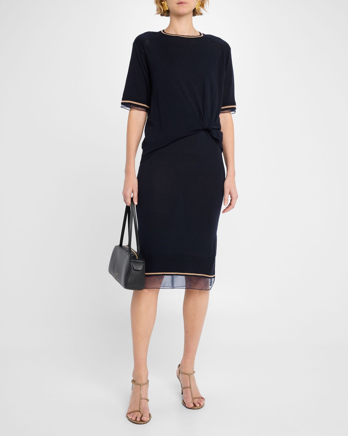 3.1 Phillip Lim Short-Sleeve Draped Wool Organza Dress