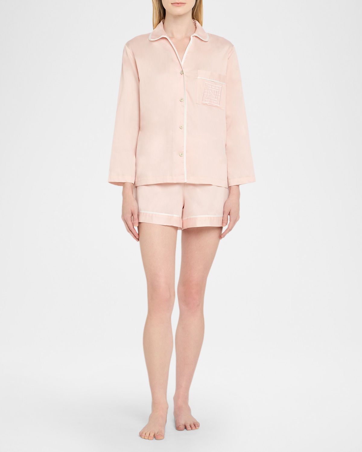 Natori Embroidered Cotton Sateen Short Pajama Set