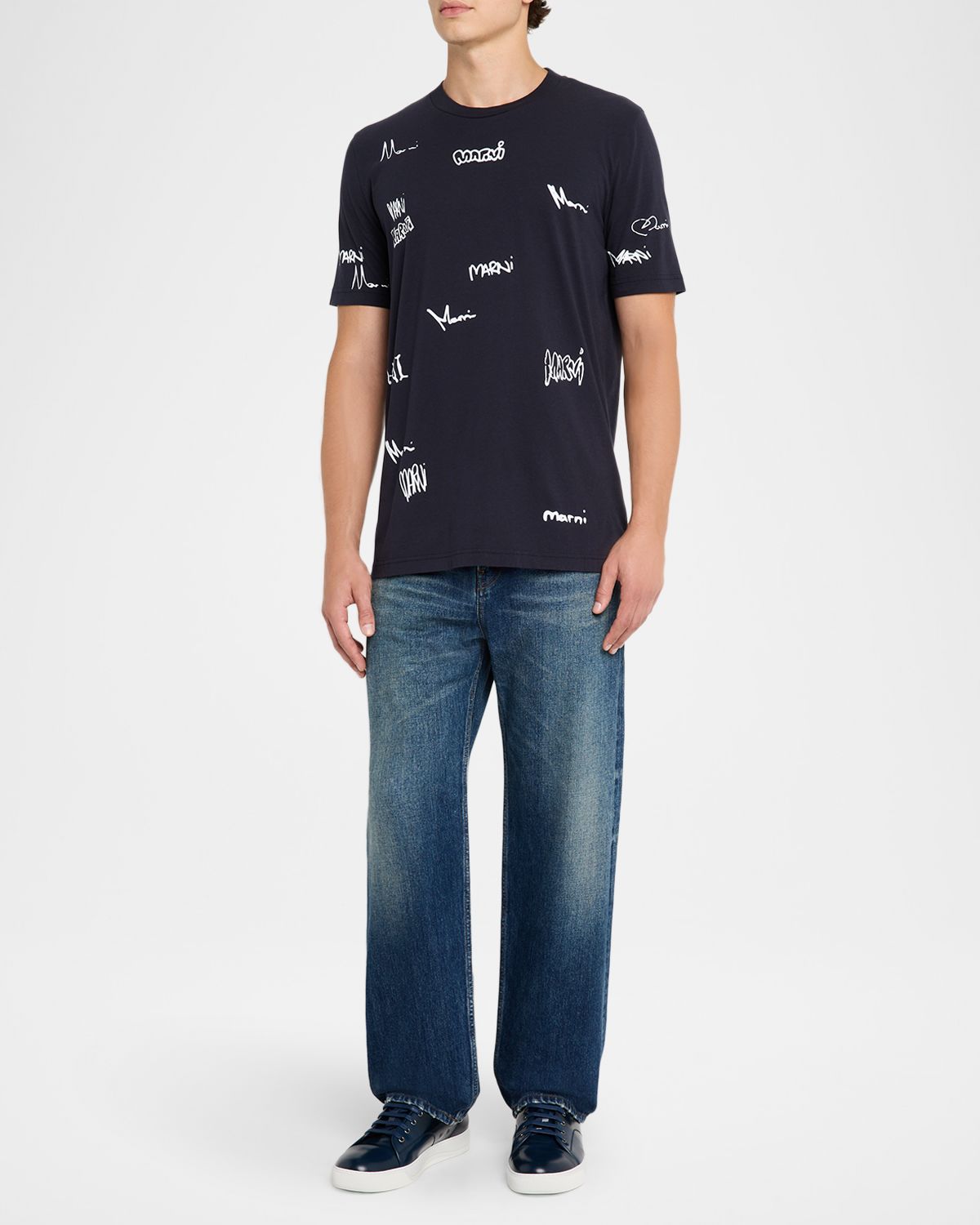 Marni Men 's Allover Multi-Logo Crewneck T-Shirt