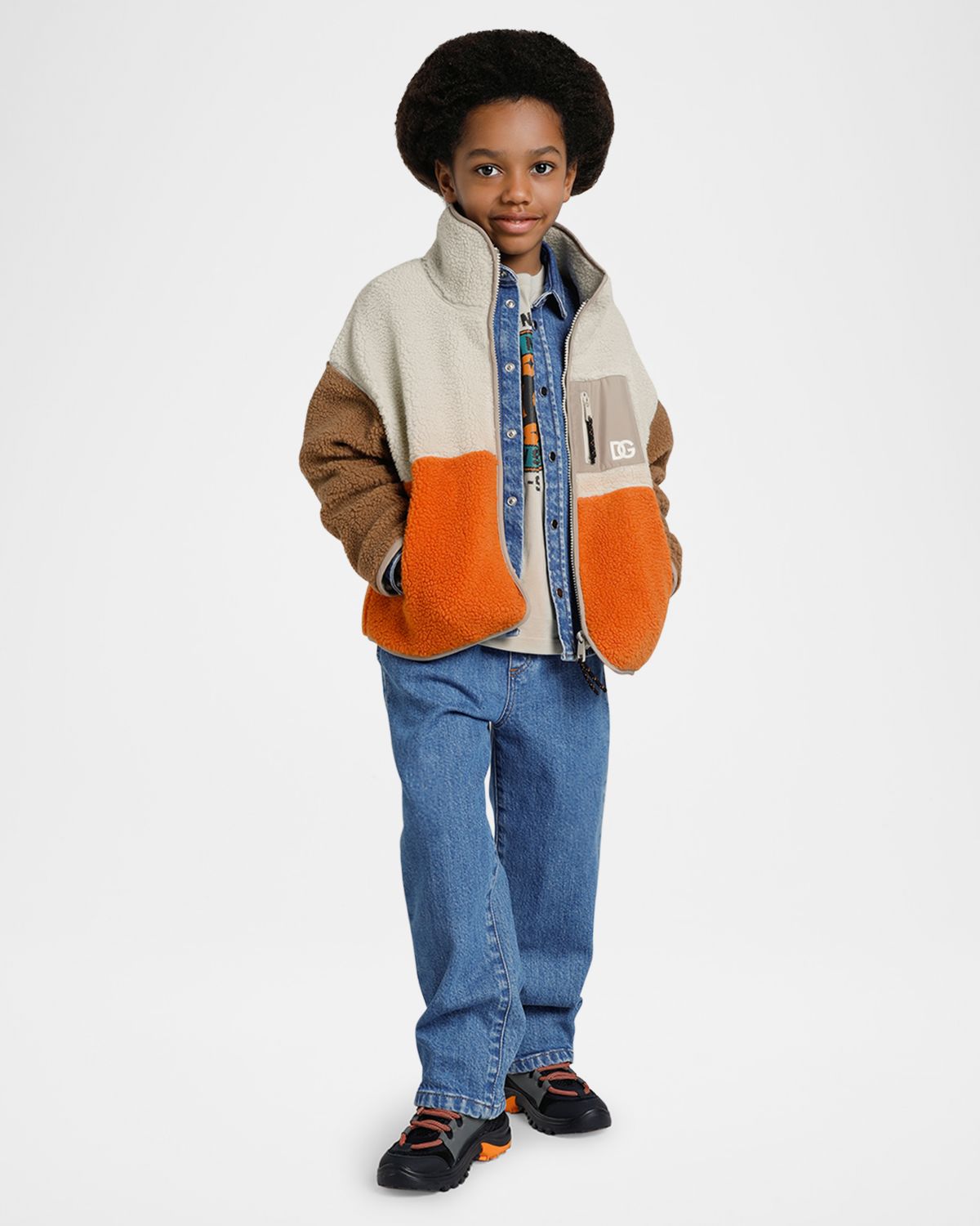 Dolce & Gabbana Boy 's Color-Blocked Teddy Fleece Zip Jacket