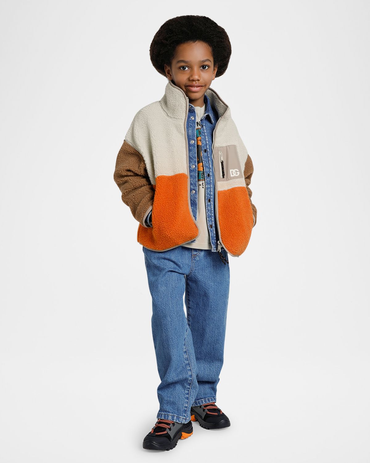 Dolce & Gabbana Boy 's Color-Blocked Teddy Fleece Zip Jacket
