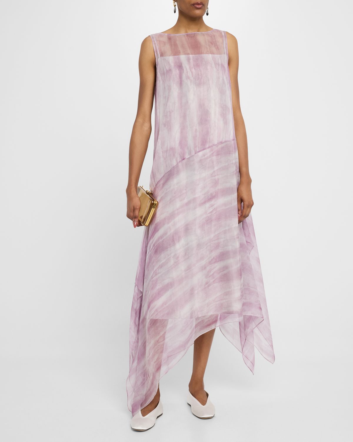 Lafayette 148 New York High-Low Handkerchief Silk Crepon Maxi Dress