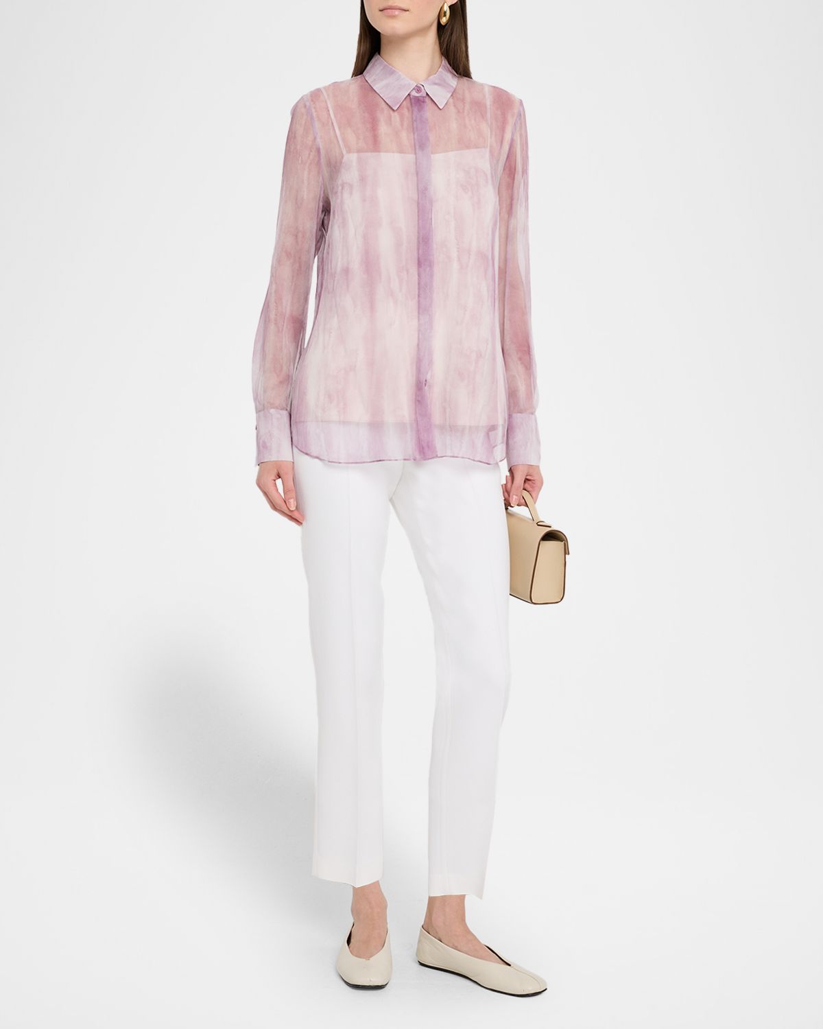 Lafayette 148 New York Scottie Button-Down Sheer Silk Blouse
