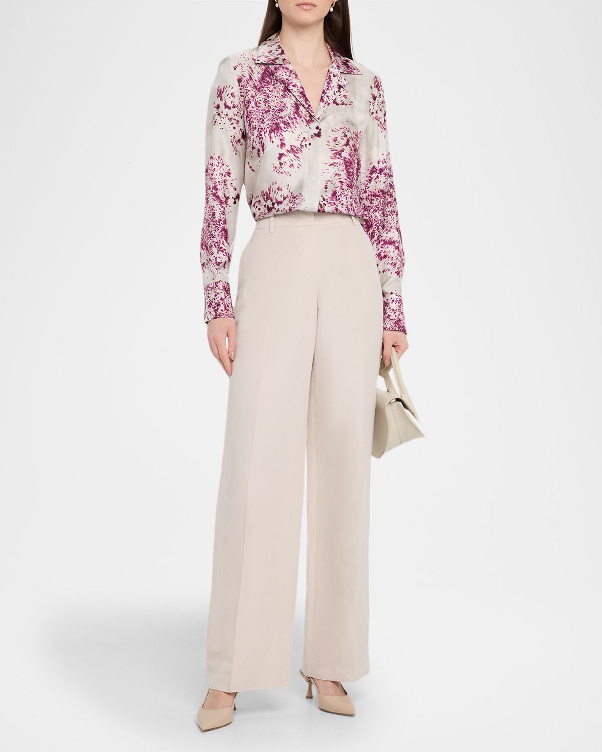 Lafayette 148 New York Splatter-Print Silk Twill Blouse