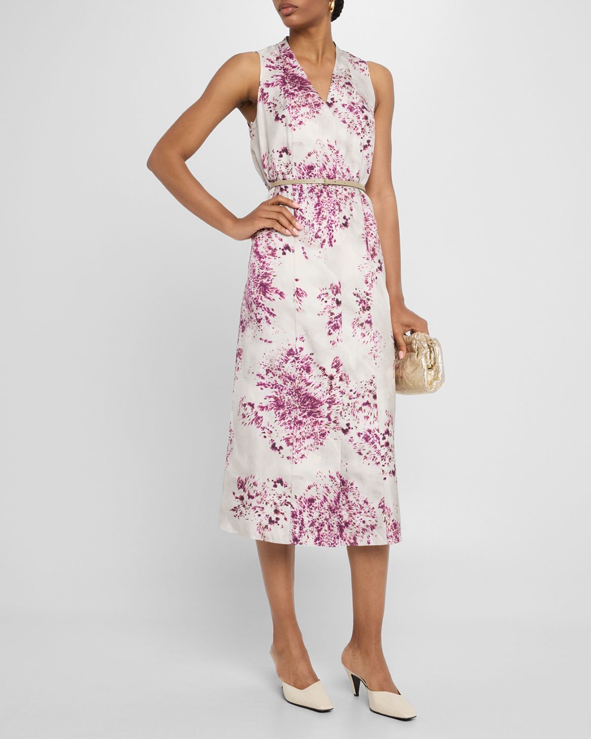 Lafayette 148 New York Spotted Glaze Silk Twill Midi Dress