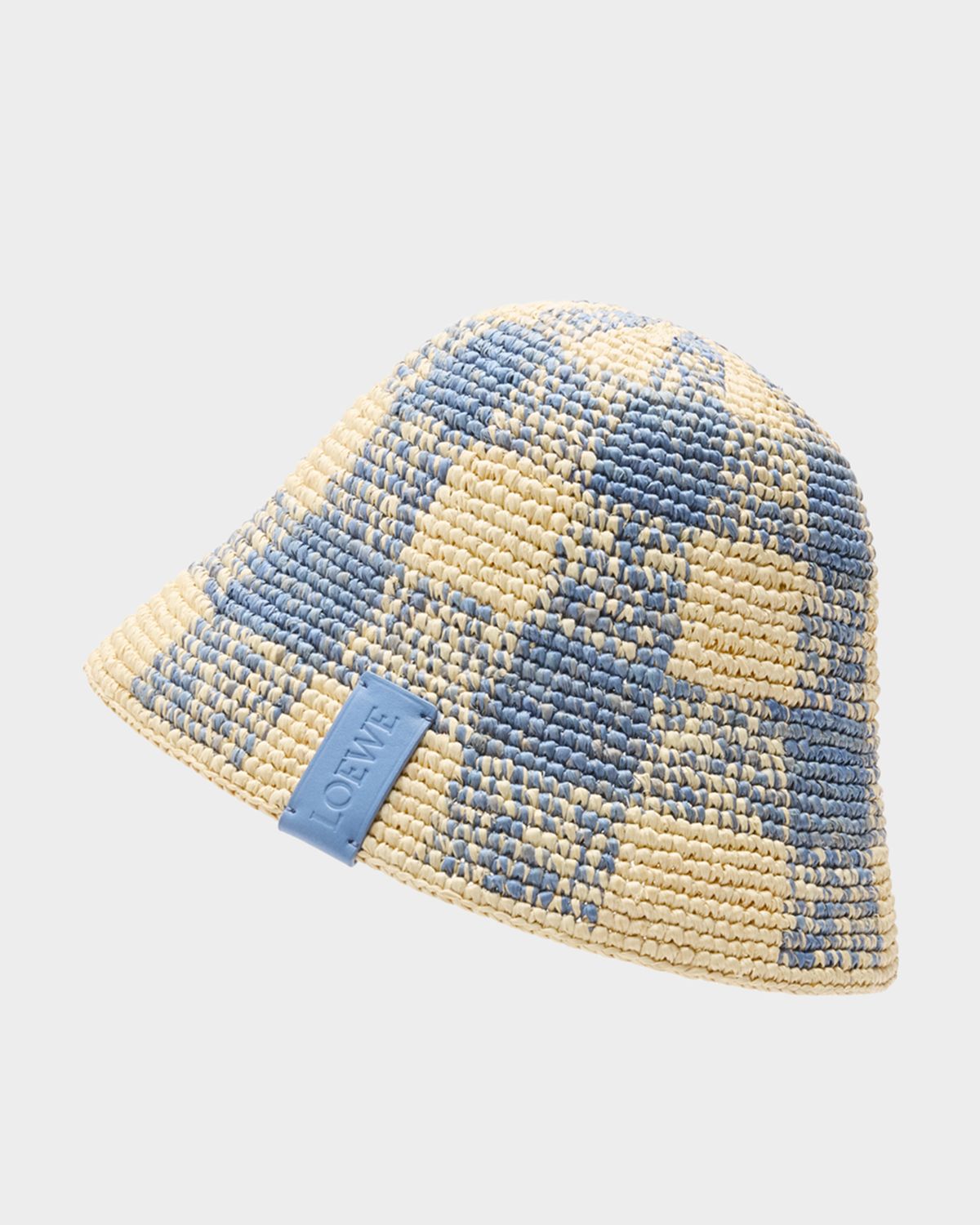 Loewe Raffia Crochet Check Bucket