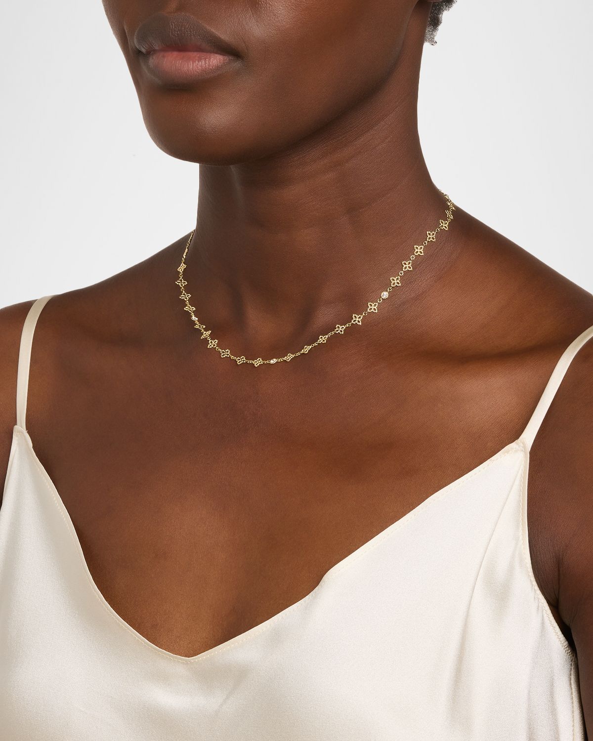 Roberto Coin 18K Yellow Gold Principessa Diamond Flower Link Necklace