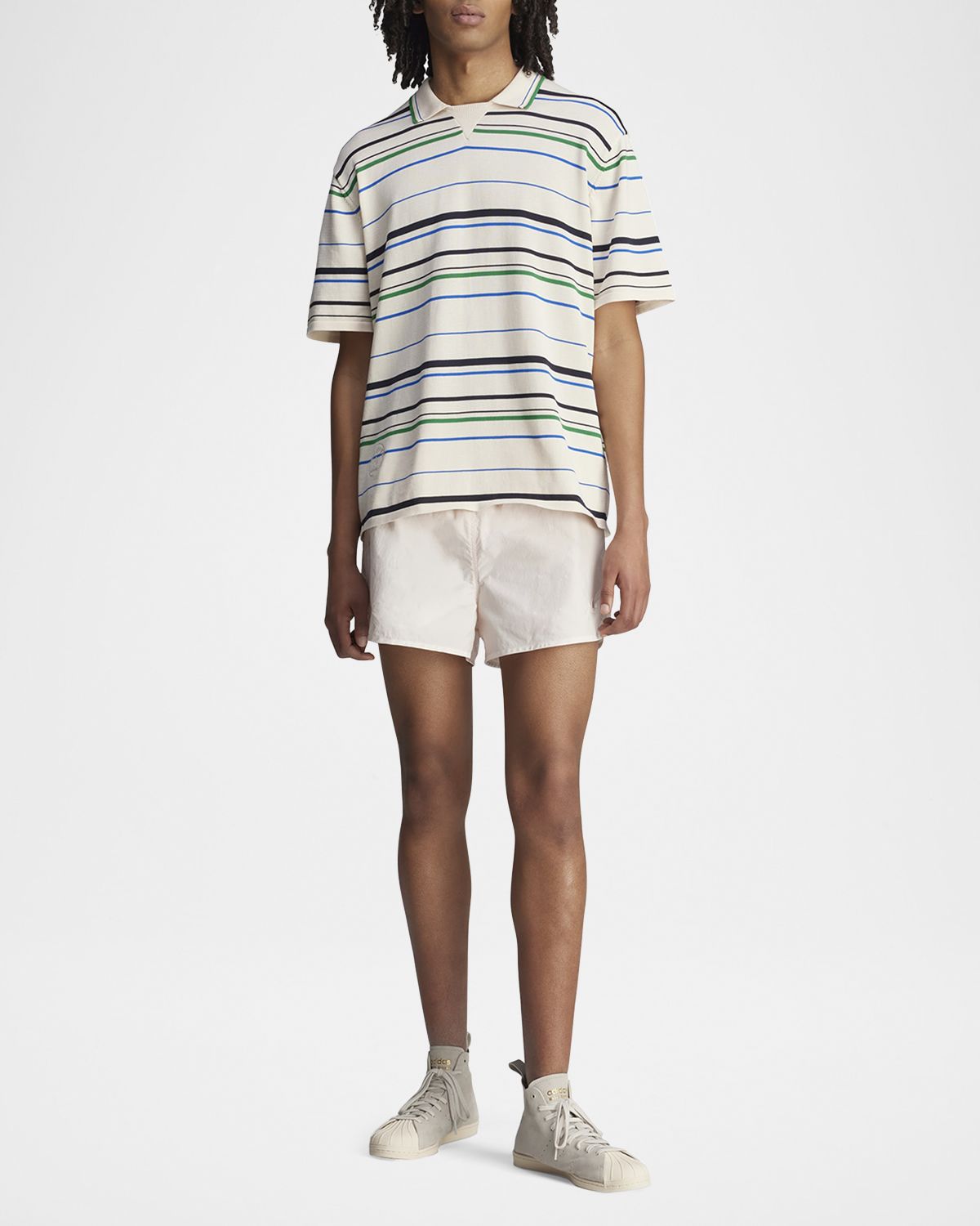 Adidas x Wales Bonner Men 's Stripe Knit Polo Shirt