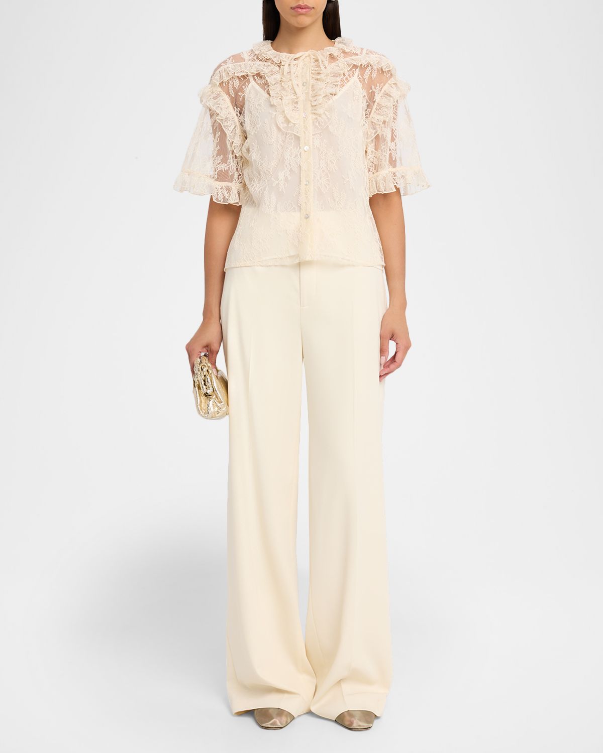 AKNVAS Kyra Button-Front Lace Top