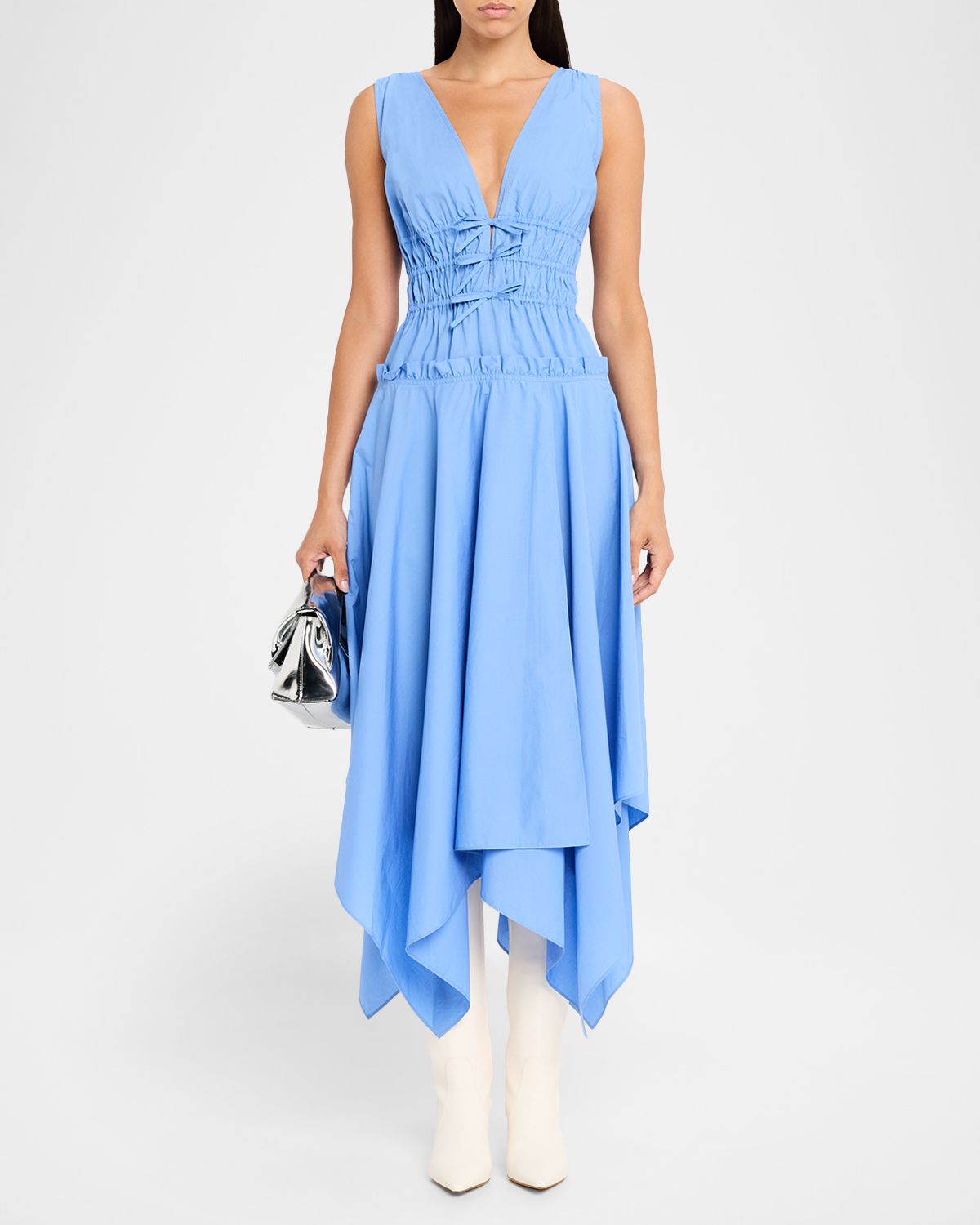 AKNVAS Zelie Tie-Front Cotton Poplin Dress