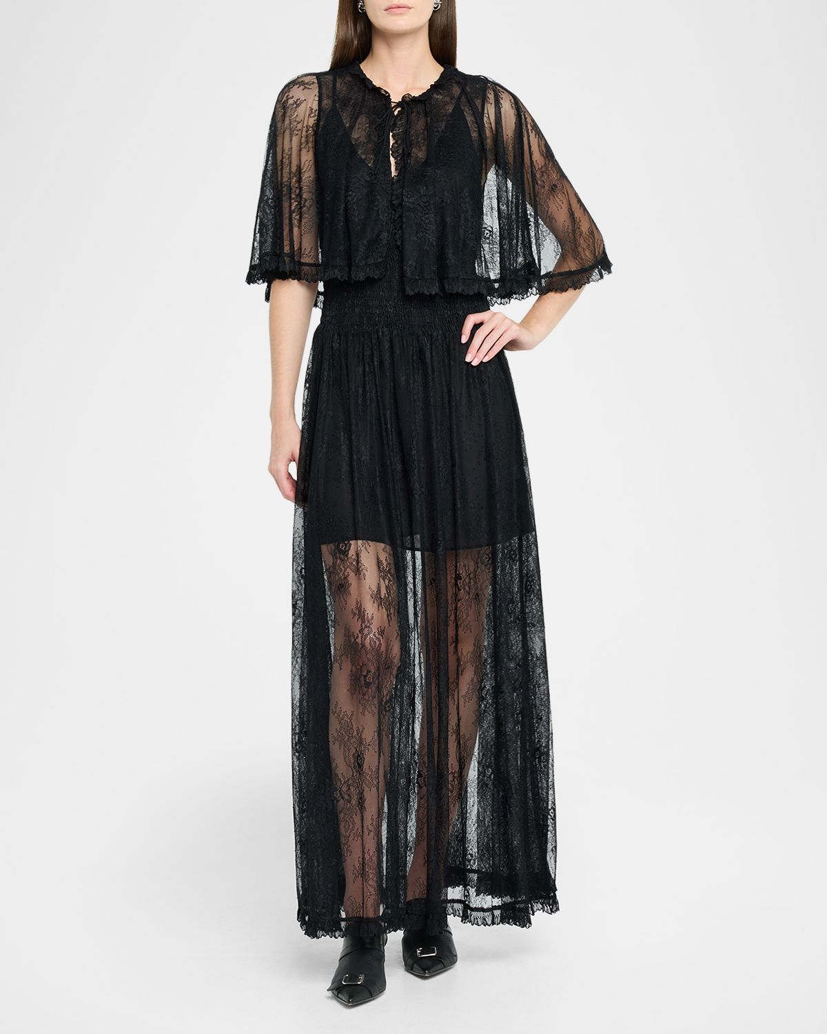 AKNVAS Tissy Lace Cape Gown