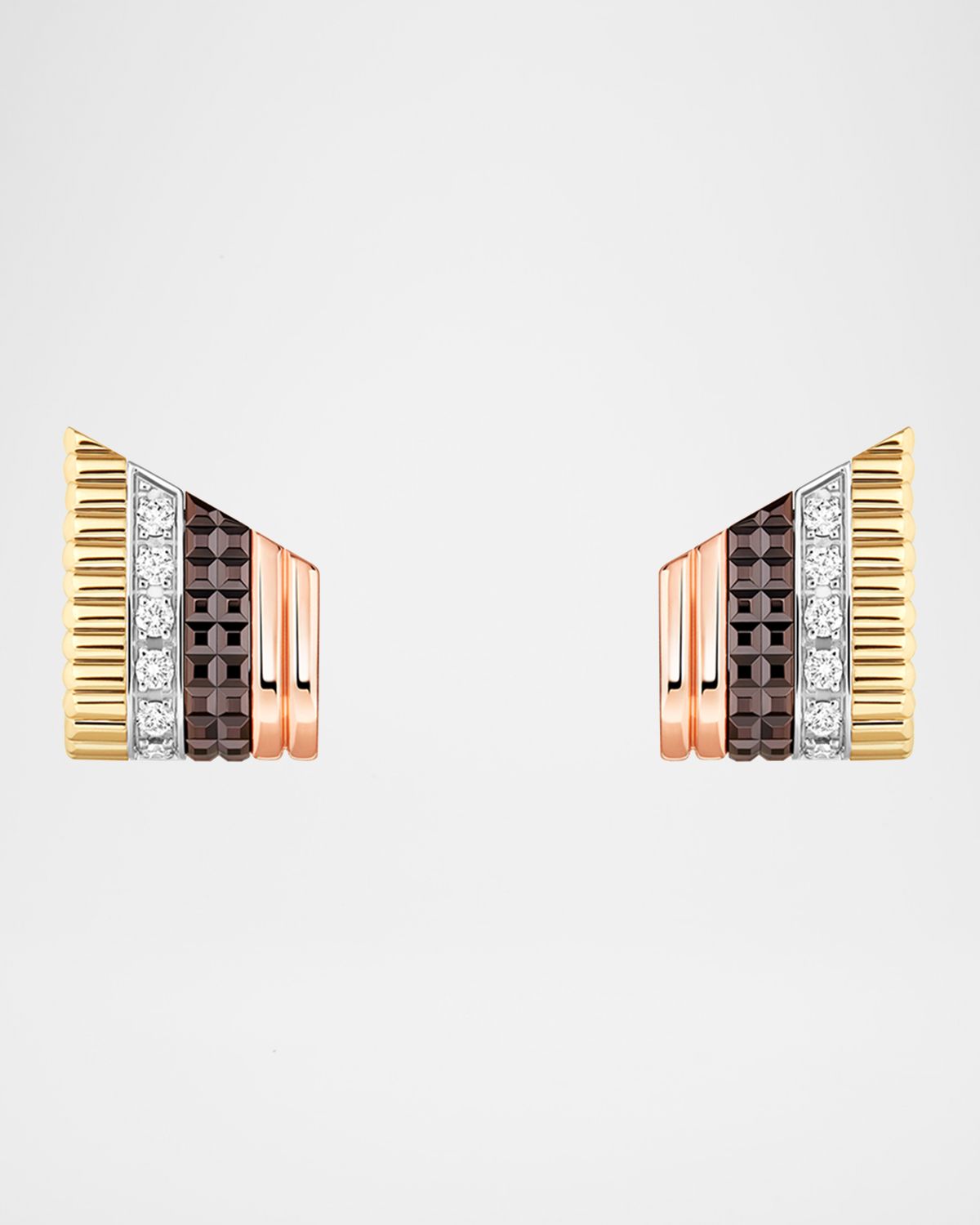 Boucheron Quatre Classique 18K Tricolor Gold Stud Earrings with Diamonds and Brown PVD
