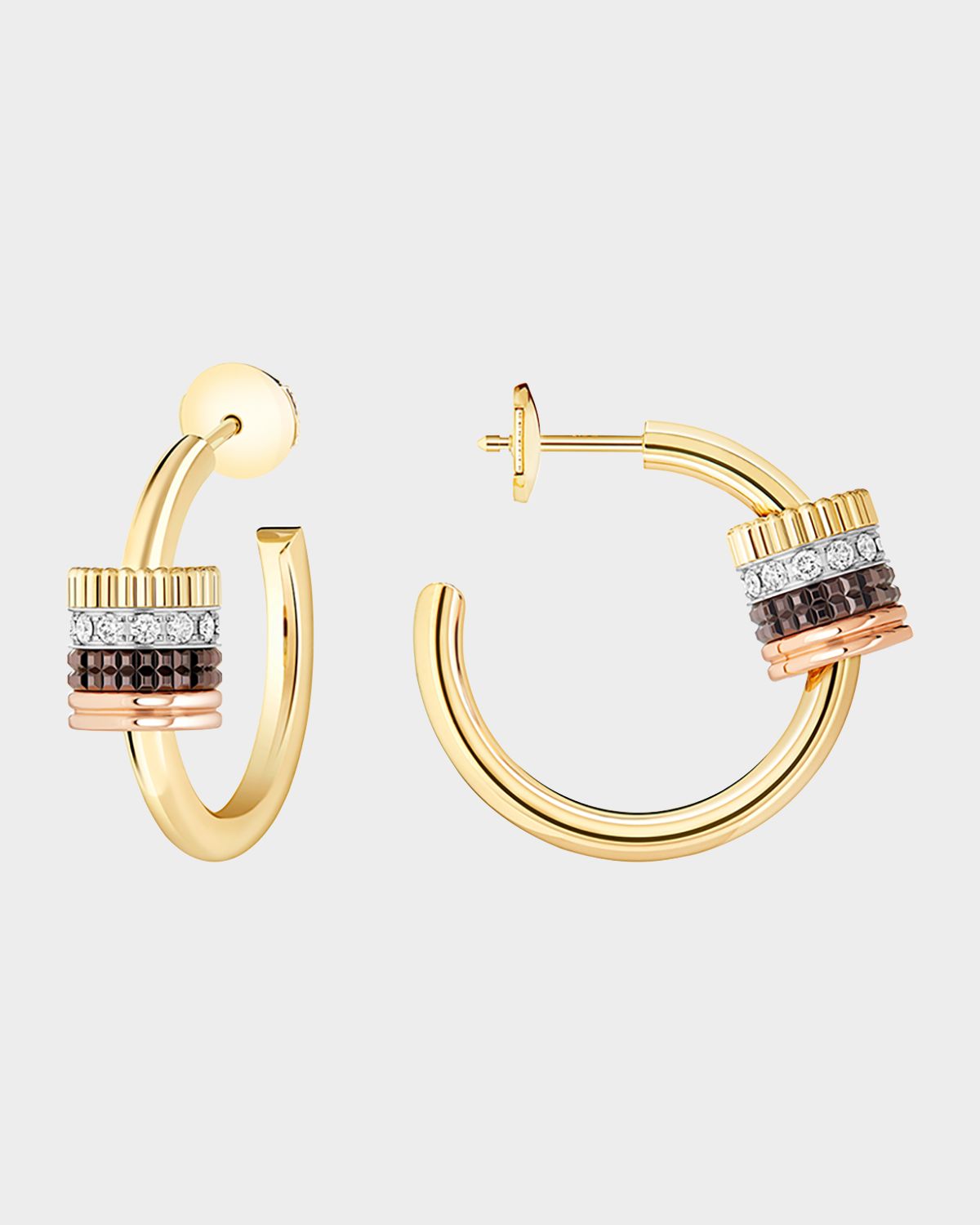 Boucheron Quatre Classique 18K Tricolor Gold Earrings with Brown PVD and White Diamonds