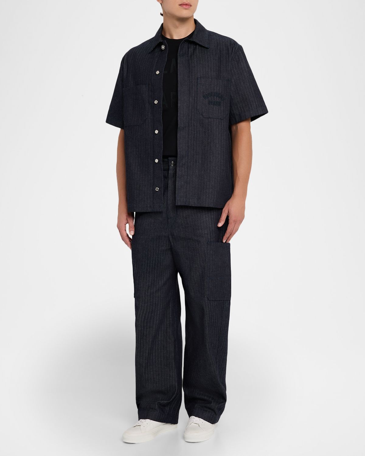 Givenchy Men 's Denim Herringbone Short-Sleeve Shirt