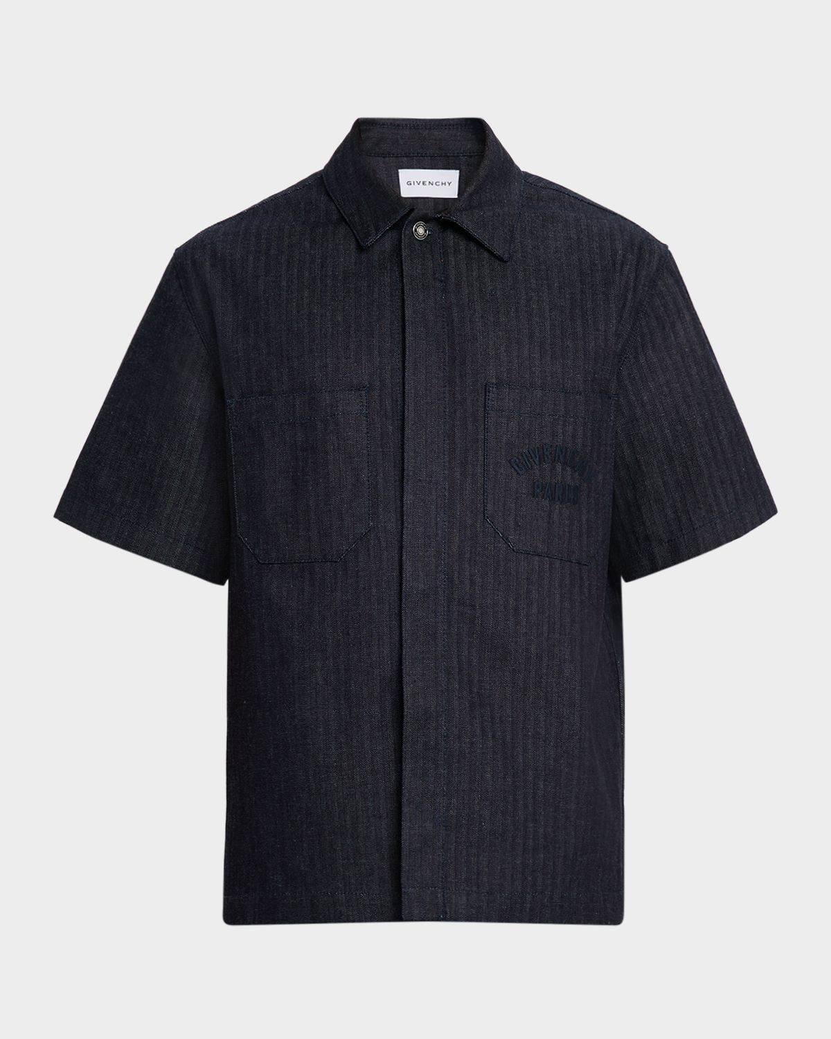 Givenchy Men 's Denim Herringbone Short-Sleeve Shirt